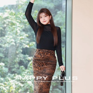 Runqi - Top de Manga Larga con Cuello Alto y Malla Transparente para Mujer, Color Negro Sólido, Talla Grande, Ropa de Trabajo N9007 - Product Image 2