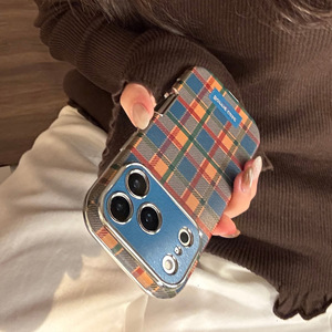 Coque pour iPhone 17, en cuir électroplaqué avec motif écossais bleu britannique, coque de téléphone souple antichoc intégrale - Product Image 6