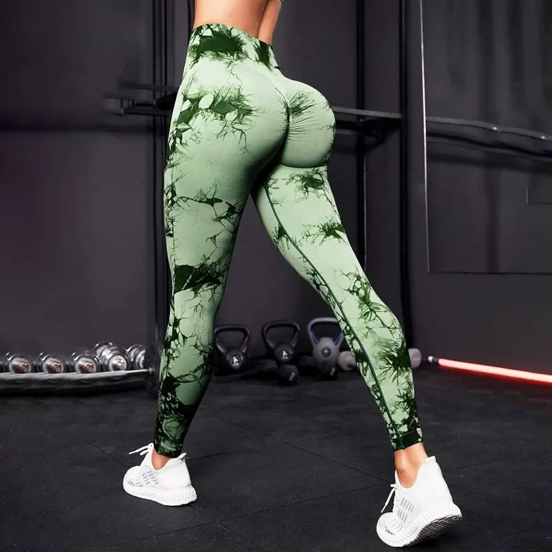 Leggings de course à séchage rapide respirants taille haute amincissants imprimés par tie-dye personnalisés Pantalon de yoga Pantalon de fitness sportif pour femmes