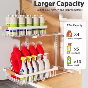 2-Tier <b>Under</b> Sink Organizer Height Adjustable Metal Pull Out Cabinet Organizer with Handle for Kitchen Bathroom - Product Image 4