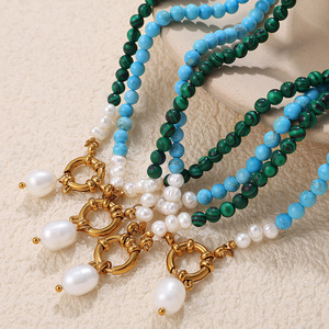 Collar de Perlas de Agua Dulce de Lujo con Colgante de Turquesa, Joyería Moderna para Mujer - Product Image 2