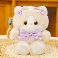 Porte-clés en peluche chat personnalisé en gros, poupée en peluche chat kawaii avec nœud perlé, breloque de sac en coton PP, cadeau porte-clés chat