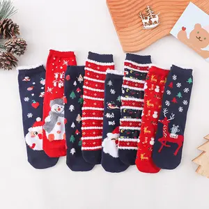 8 Paren/set Kerst Snoep Sok Winter Warme Gebreide Sokken Santa Claus Cartoon Gedrukt Grappige Crew Sokken Vrouwen Kerstcadeaus Set