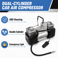 Compresseur d'air portable QY à double cylindre 12V pour voiture, en ABS, avec lumière d'urgence, pointeur et manomètre 101-150Psi pour gonflage des pneus