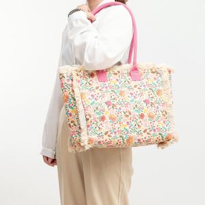 Bolso de mano con cremallera y borlas de cuatro lados para mujer, bolso de hombro tipo bandolera portátil con estampado de verano, bolso de playa para vacaciones en la playa - Product Image 4