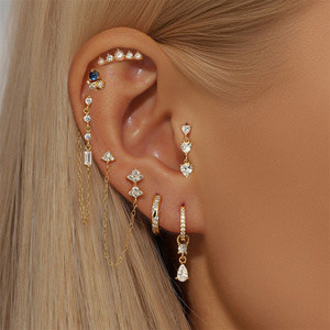 Water Drop Shape 925 Silver Heart Zircon Bling Long Tassel <b>Earring</b> Hoop <b>Earring</b> for <b>Girls</b> - Product Image 3