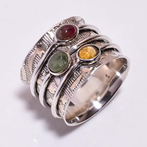 แหวนสมาธิทัวร์มาลีนสีเงินสเตอร์ลิงทำด้วยมือส่งออกเครื่องประดับขายส่งจำนวนมากทัวร์มาลีนธรรมชาติปรับได้ - Product Image 5