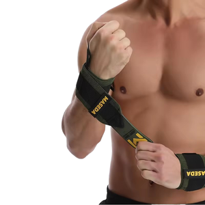 Muñequeras de poliéster para levantamiento de pesas para gimnasio con logotipo personalizado, muñequeras de nailon Spandex, soporte para Palma, funda para pulgar, elasticidad ajustable con cordones - Product Image 1