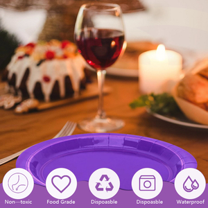 Assiettes en papier jetables écologiques LR, violettes, 9 pouces, pour desserts et gâteaux, pour fêtes, dîners, vacances, pique-niques - Product Image 6