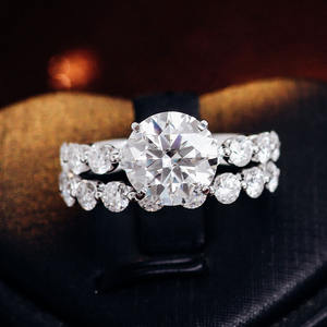 Joyería fina 10K anillos de oro blanco para parejas con corte redondo de 9mm laboratorio blanco 3CT Moissanite anillo de bodas en línea - Product Image 1