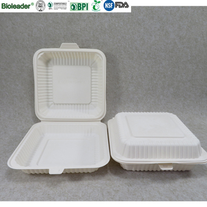 Contenedores de Alimentos de Plástico con Tapa para Almuerzo Caliente/Frío, Biodegradables, 100% Compostables, de Almidón de Maíz <span class=keywords><strong>Blanco</strong></span>, Cuadrados de 8 y 9 Pulgadas, con 3 Compartimentos - Product Image 5