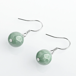 Natural genuine jade green round beads <b>earrings</b> in S925 <b>silver</b> <b>set</b> with jade stones. Fashionable women's <b>earrings</b> - Product Image 2