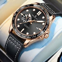 Montre Dignified en or rose, bracelet en cuir, 42 mm, montre mécanique multifonctionnelle pour homme, montre de luxe, étanche 3 BAR, Uhr
