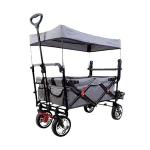 HW34 hot sale folding wagon cart with Canopy   brake collapsible beach cart anti-sunshine waterproof cloth multiple pocket