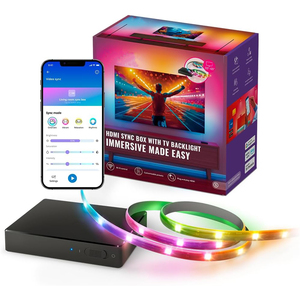 Kit de Retroiluminación <span class=keywords><strong>HDMI</strong></span> <span class=keywords><strong>Sync</strong></span> <span class=keywords><strong>Box</strong></span> para TV, 4K 60Hz RGBIC, Iluminación Ambiental Inmersiva, Control por Aplicación WiFi, para Pantallas de 55-65 Pulgadas, Juegos y Cine en Casa - Product Image 1