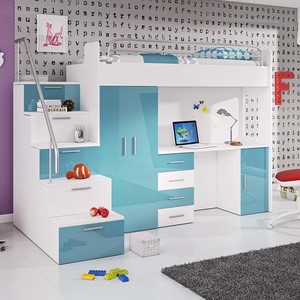 Super Ventes Lit Superposé Rose pour Chambre d'Enfant Ensemble de Meubles Mezzanine en Bois pour Enfants avec Table d'Étude et Bureau - Product Image 2