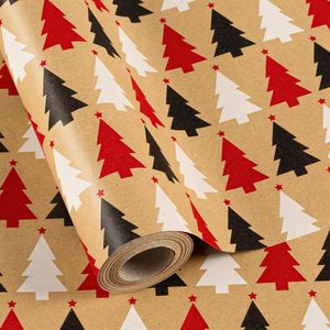 MAYPLUSS Kraft Christmas Wrapping <b>Paper</b> 17 Inch X 33 Feet <b>Red</b> Black White Trees Minimalist Design Recyclable Packaging <b>Paper</b> - Product Image 1