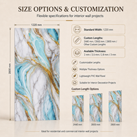 Panneau mural artistique MORLENX Aqua Blue Gold Flow UV en PVC imitation marbre pour projet d'aménagement de complexe hôtelier de luxe