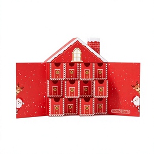 Wholesale Red House Shaped Advent <b>Calendar</b> Box Rigid Cardboard Empty Mystery Blind Box with Drawers for Surprise Gift Box - Product Image 1