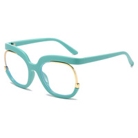 Monturas Ópticas Semi-Rimless, Redondas de Metal, Anti Luz Azul, Tamaño Grande, Gafas de Moda Unisex LSS043-4