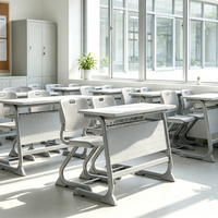 Bureau d'écolier double réglable en hauteur, ergonomique et durable, pour écoles primaires et secondaires - Vente en gros usine
