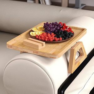 Plateau de canapé rectangulaire en bambou avec support pour téléphone pour accoudoirs de salon - Product Image 4