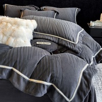 Nouvel ensemble quatre pièces en velours de lait gaufré automne-hiver, luxe léger, bordure tissée, housse de couette épaisse et chaude, drap de lit