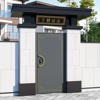 Porte d'entrée double battante de luxe personnalisée en or avec poignée circulaire à motifs ajourés et texture, pour nouvelle villa chinoise ou manoir