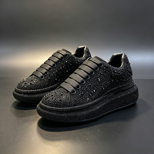 Zapatillas de Skateboard para Mujer al por Mayor de Fábrica, Negras con Cristales Brillantes, Suela Gruesa, para Fiesta y Uso Casual, OEM ODM, Logotipo Personalizado - Product Image 1