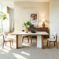 Table à manger en bois massif écologique avec plateau en marbre lisse, mobilier de salle à manger pour la maison