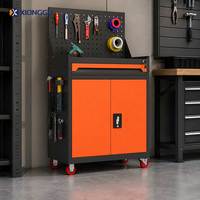 Armoire à outils mobile orange avec panneau perforé, tiroir verrouillable, double porte, organisateur en acier pour atelier de services électriques et CVC
