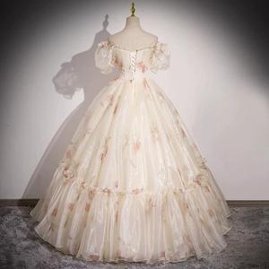 Off The Shoulder Ball Gown Evening Dress Floral Print Empire Waist Women's Formal Wear Birthday Party Banquet Dress - Product Image 3