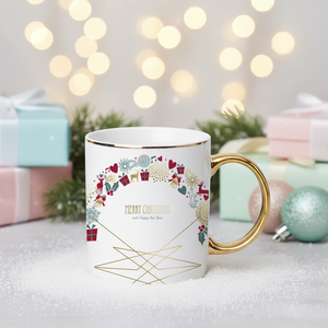<span class=keywords><strong>Tazze</strong></span> in Ceramica di Lusso per Natale 11oz, Porcellana <span class=keywords><strong>con</strong></span> Bordo Dorato, Personalizzabili per Sublimazione, Tazza Regalo Souvenir <span class=keywords><strong>con</strong></span> Manico Dorato, Design Minimalista - Product Image 1