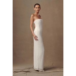 Nuevo Vestido Largo Casual con Diseño sin Tirantes, Escote Bardot, Color de Moda, Satinado, con Escote Cruzado y Falda Escalonada - Product Image 4