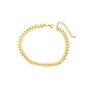 <span class=keywords><strong>Tobillera</strong></span> de Acero Inoxidable Color Dorado con Cadena de Hojas, Joyería Minimalista para Mujer, Venta al por Mayor, Bajo MOQ, Stock Disponible, Venta a Granel - Product Image 2
