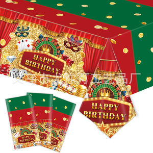 Casino Themed Party Supplies Disposable <b>Tablecloth</b> Plates Cutlery Birthday Decorations Set Gold Red Green - Product Image 5