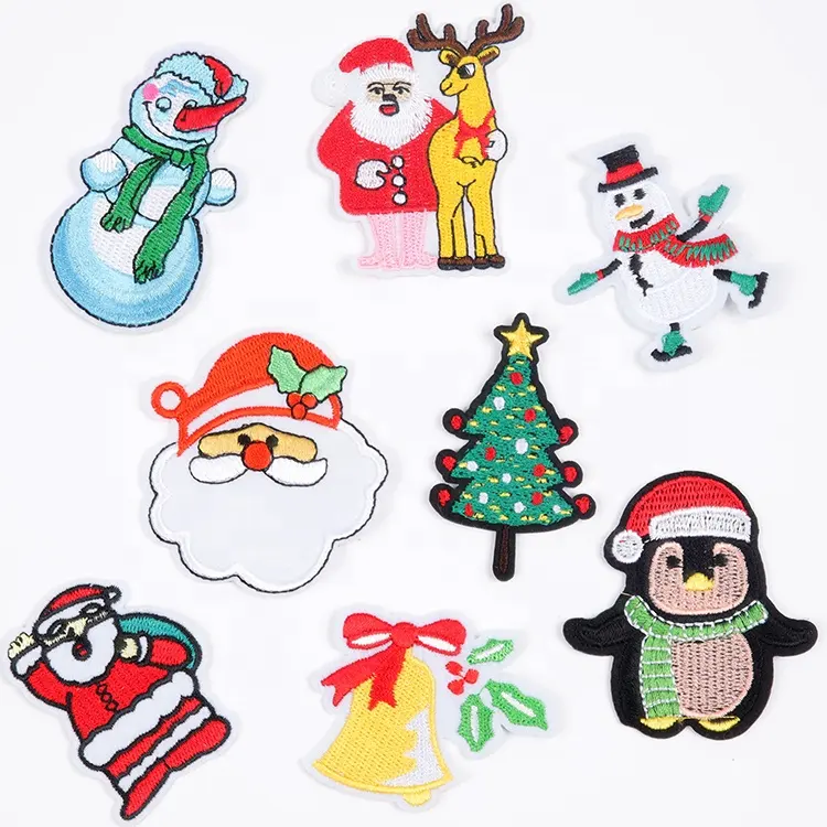 Étiquette de patchs brodés de noël en gros, Patch brodé sur mesure pour vêtements appliqués