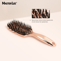 Materlee nouveaux modèles finition galvanoplastie logo personnalisé 6 rangées Massage Poils de sanglier Brosse à cheveux Vent Peigne
