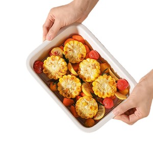 <b>Ceramic</b> Baking Tray With Rack Rectangular Oven Safe Microwave Safe Cheese Gratin Dish Food Preparation Plate - Product Image 3