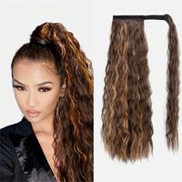 Vague de maïs de 24 pouces de long enveloppant avec pâte magique cheveux synthétiques résistants à la chaleur et extension de queue de cheval de cheveux humains