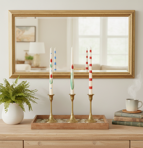Modern Tulip Stripe Handcrafted Soy Wax Paraffin Wax Smokeless Taper <b>Candle</b> Set 4 for Christmas Decor <b>Winter</b> Events - Product Image 2