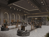 Meubles de présentation pour magasin de vêtements sur mesure, comptoir îlot en marbre, présentoir de vêtements arqué, aménagement clé en main pour boutique