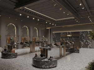 Custom Clothing Store Display Furniture Marble Island Counter Arched Garment Rack Boutique Interior Turnkey Fit-out - Product Image 5
