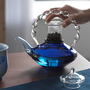 Nuovo Klein BlueTwist <span class=keywords><strong>teiera</strong></span> in vetro con manico alto borosilicato Multi-colore <span class=keywords><strong>fornello</strong></span> di calore <span class=keywords><strong>teiera</strong></span> fiore <span class=keywords><strong>teiera</strong></span> regalo - Product Image 5