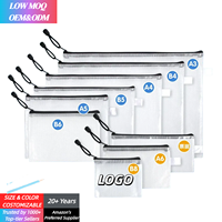 Sac A4 en plastique étanche personnalisé à fermeture éclair, sac transparent de rangement de documents pour les fournitures scolaires et de bureau