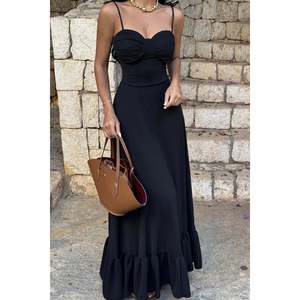Vestido de Verano Negro con Lazos, Diseño Personalizado, Elegante, Estilo Corto y Fluido, Talla XS, Volantes Decorativos, Aberturas Sexys para Eventos Diurnos, ODM - Product Image 5