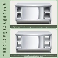 Plan de travail de cuisine en acier inoxydable avec porte coulissante, planche à découper, armoire de rangement, table de découpe pour restaurant