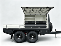 Remorque de camping à plateau plat en aluminium avec caisses à outils et auvent en option