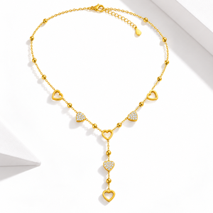 Collar con Colgante de Corazón en Acero Inoxidable, Chapado en Oro de 14K al Vacío, con Circonita Cúbica, Diseño de Corazón Abierto - Product Image 1