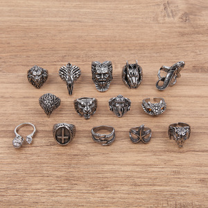 Set cincin kepala serigala punk klub malam Vintage cincin elang bintang laut naga salib roh cincin ular pria - Product Image 3
